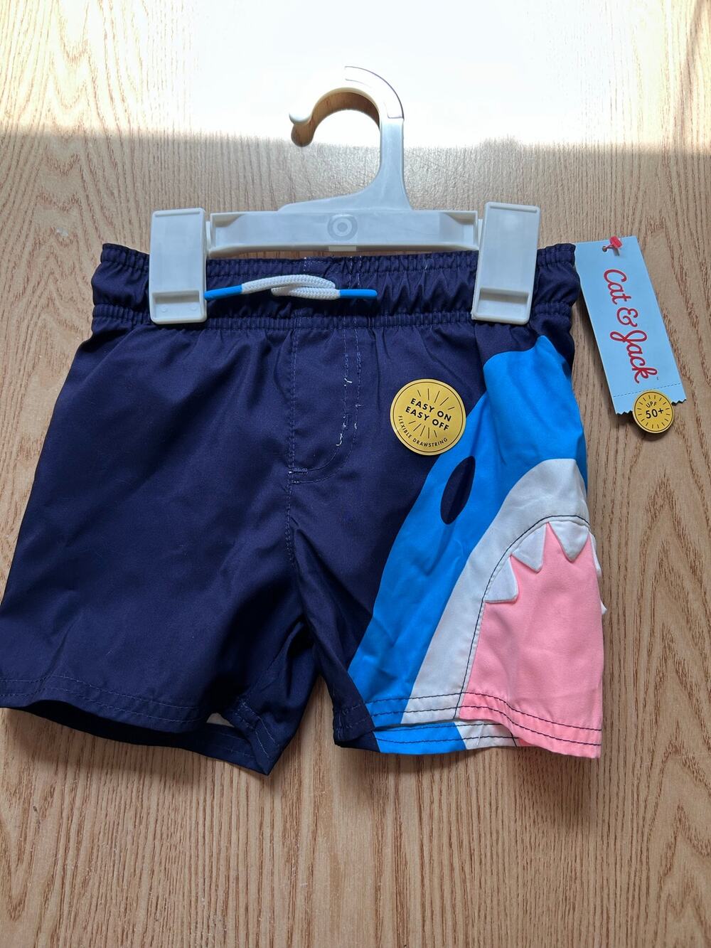 New Boys Cat & Jack Shark Swim Trunks Elastic Waistband Navy Blue size 2T